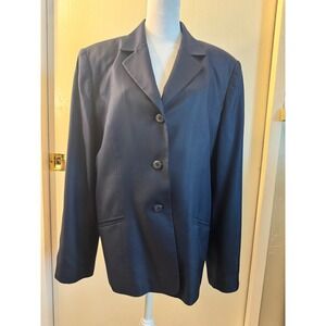 Amanda Smith Pure Silk Navy Blue Blazer Jacket‎ Size 16 Office Preppy Classic